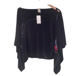 Ki Wi Black M  Off-The-Shoulder Top With Handkerchief Hemline USA NWT Sheer